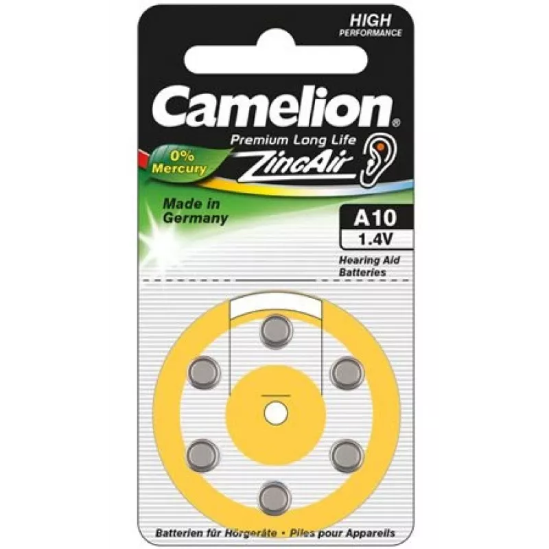 Mygtukiniai elementai CAMELION A10 / DA10 / ZL10 cinko–oro — 6 vnt.