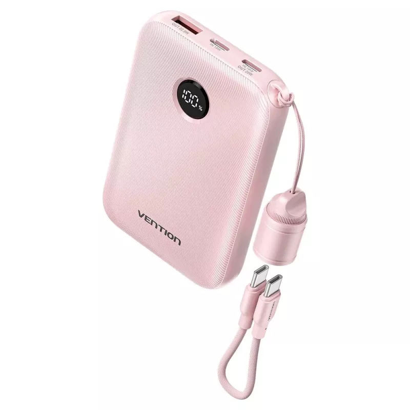 Išorinė baterija Vention FKAP0-C 10000 mAh, 2× USB-C + 1× USB-A, 22.5 W, rožinė