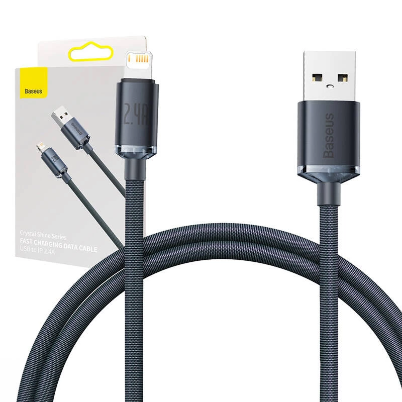 Baseus Crystal Shine laidas USB į Lightning, 2,4 A, 1,2 m (juodas)