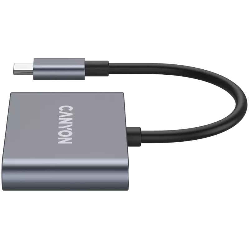 USB-C 3 viename šakotuvas CANYON DS-3 tamsiai pilkas — USB-C į USB-A + HDMI + PD pralaidumas