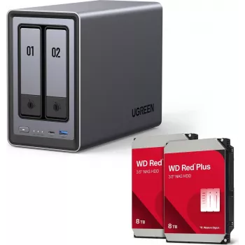 UGREEN NASync DXP2800 2 lizdų NAS sistema su 2 × Western Digital 8TB WD80EFPX diskais