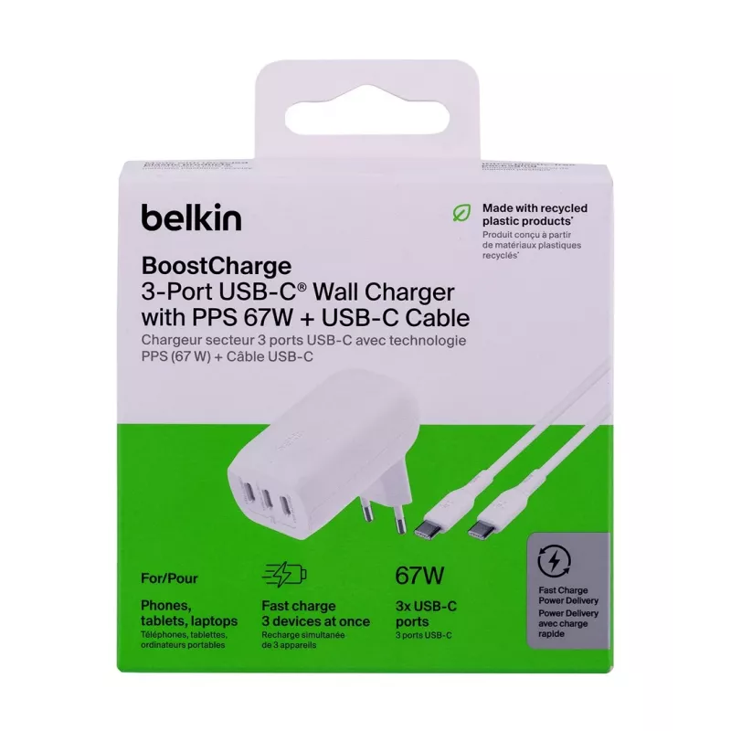 Belkin BoostCharge Nešiojamasis kompiuteris, Išmanusis telefonas, Universalus Baltas AC Greitas įkrovimas Vidinis