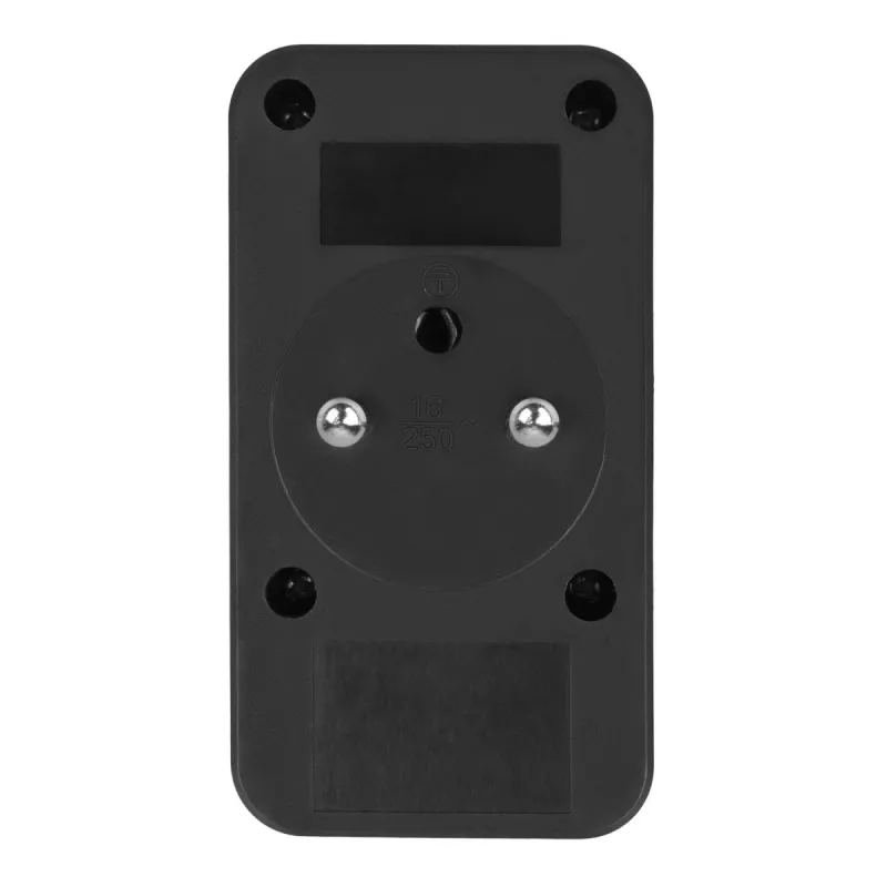 Maitinimo skirstytuvas MACLEAN MCE249 F/B — 2 kintamosios srovės lizdai (16A + 6A) su 2×USB-A ir 2×USB-C PD 20W, EU kištukas, juodas