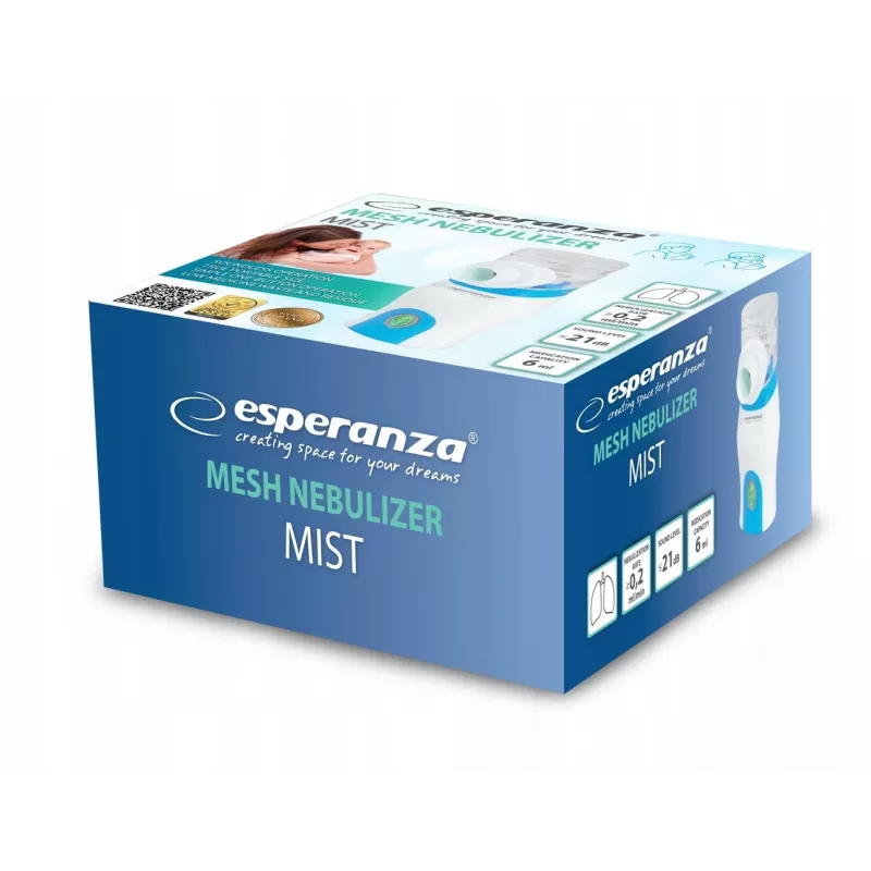 Nešiojamasis inhaliatorius ESPERANZA ECN005 — kompaktiškas kišeninis purkštuvas, 0.2 ml/min., 21 dB, USB, 2×AA