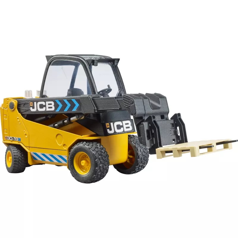 Forklift BRUDER JCB Teletruk žaislas — ABS, rekomenduojamas amžius 3+, juoda ir geltona