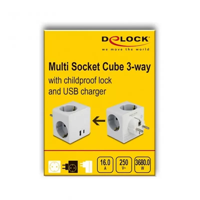 DeLOCK 11501 maitinimo kištuko adapteris Type F baltas 3A USB prievadai