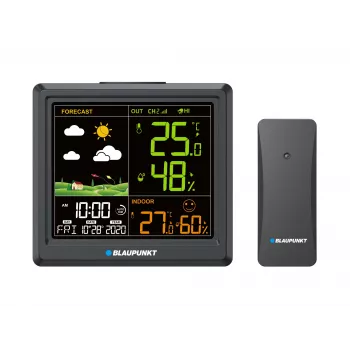 Oro stotis BLAUPUNKT WS25BK — vidaus/lauko temperatūros ir drėgmės monitorius, juoda, 1 jutiklis, LCD ekranas