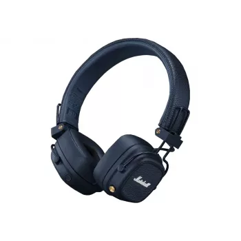 Ant galvos dedami Bluetooth ausinės MARSHALL Major V Midnight Blue — 40 mm garsiakalbiai, Bluetooth 5.3, 100+ val. baterija, 3,5 mm laidinis palaikymas