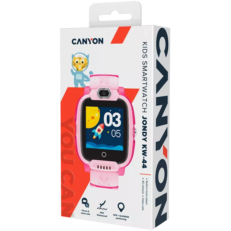Vaikų laikrodis CANYON Jondy KW-44 4G kamera GPS muzika rožinis