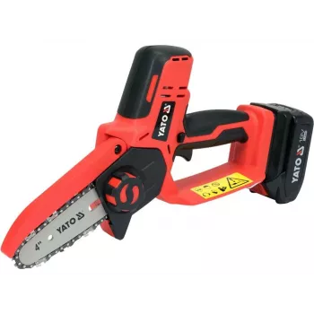 Belaidis grandininis pjūklas YATO YT-828135 — 18V Li-Ion 2Ah, 10 cm juosta, 3200 aps./min, 4,8 m/s grandinės greitis, 26 grandys