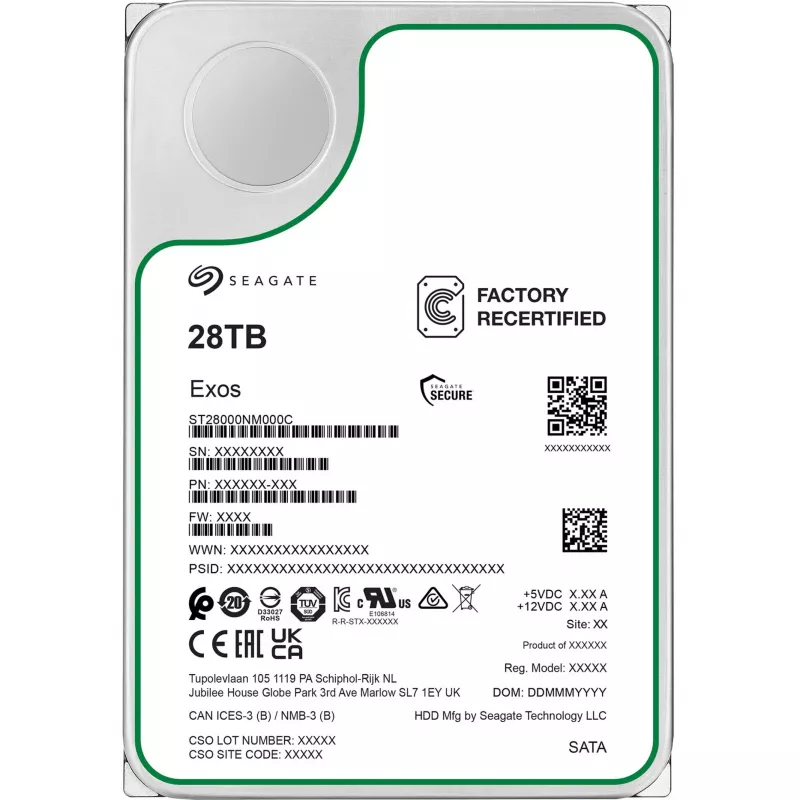HDD SEAGATE Exos 3.5 colio 28TB SATA ATNAUJINTAS, modelis ST28000NM000C-REC