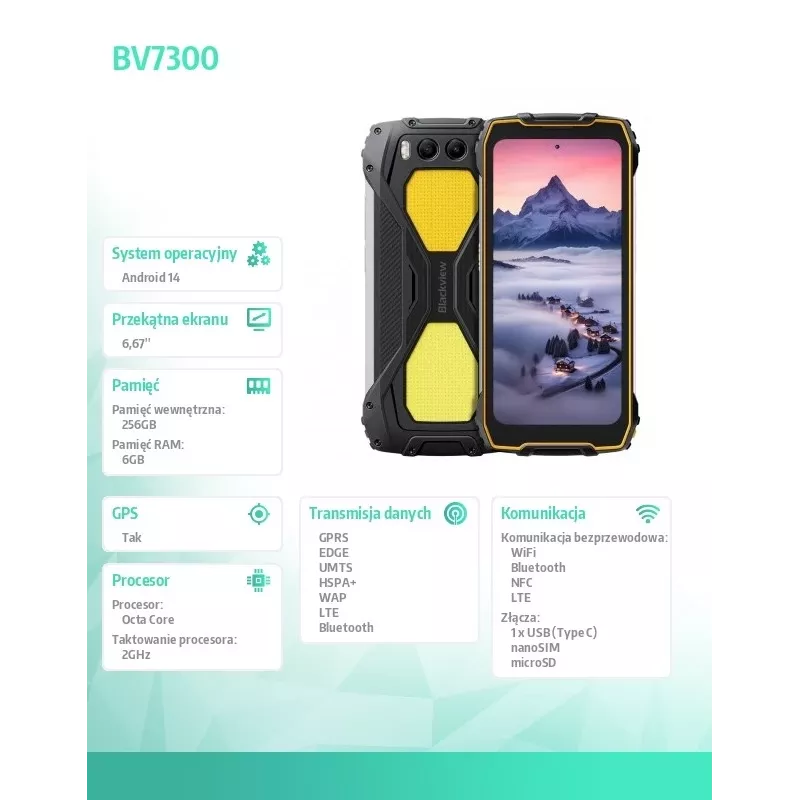 Išmanusis telefonas Blackview BV7300 6GB/256GB Geltona