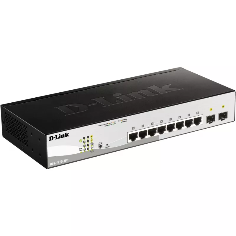 D-Link DGS-1210-10P valdomas L2 Gigabit Ethernet (10/100/1000) maitinimas per Ethernet (PoE) 1U juoda
