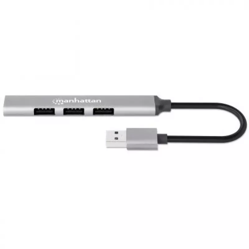 Manhattan USB-A 4 prievadų šakotuvas, 4x USB-A prievadai (1x 5 Gbps USB 3.2 Gen1 aka USB 3.0, 3 x 480 Mbps USB 2.0), maitinamas per USB (nereikia išorinio maitinimo šaltinio), aliuminis