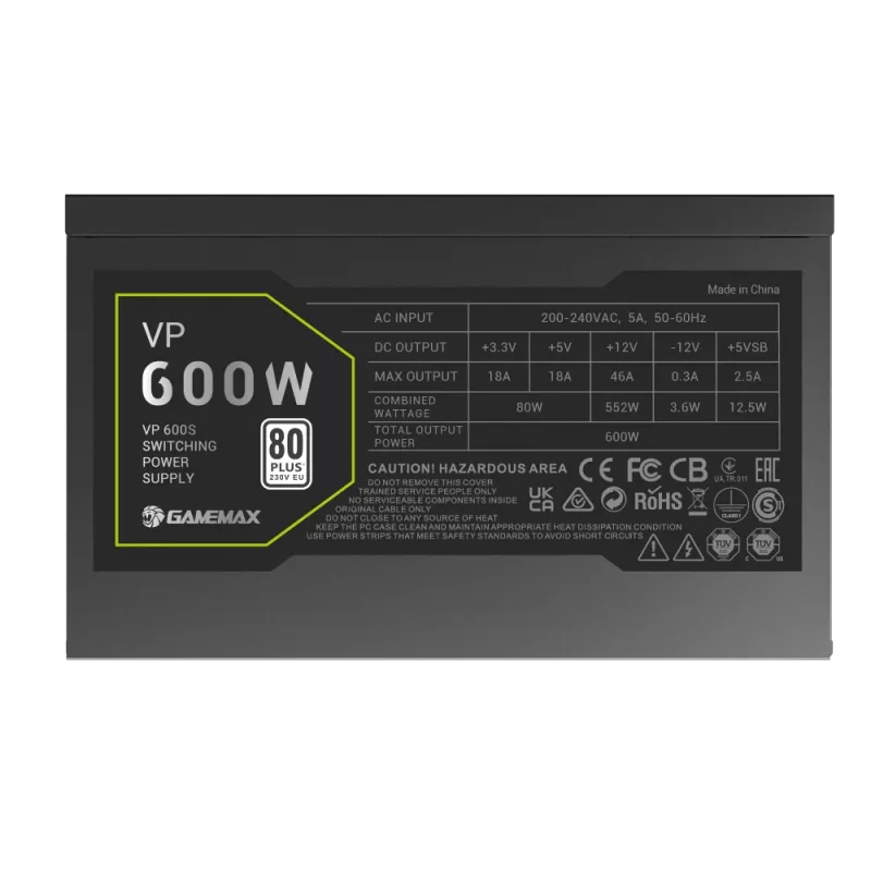 Gamemax maitinimo blokas, 80 PLUS, standartinis | VP 600S | 600 W