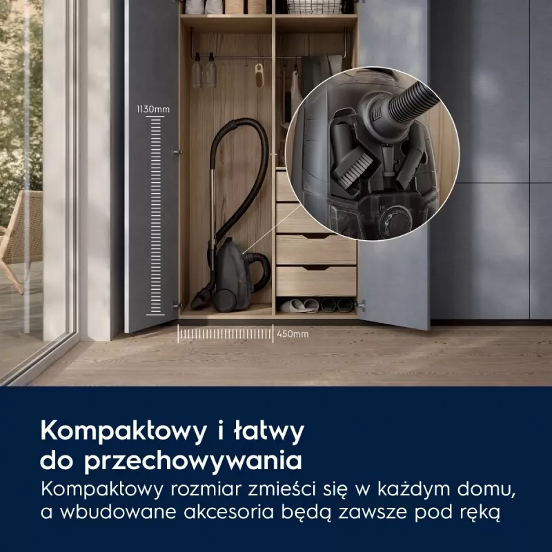 Būgninis dulkių siurblys Electrolux EB31C1DB 750 W, 3 l dulkių maišelis, HEPA filtras, teleskopinis plieninis vamzdis