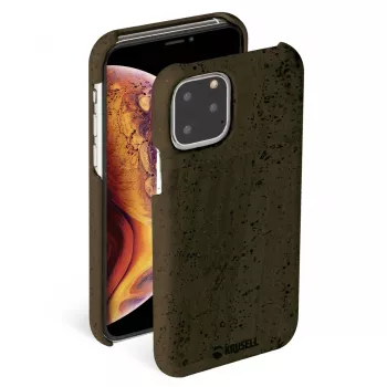 Telefono dėklas Krusell Birka, skirtas Apple iPhone 11 Pro, tamsiai rudos odos stiliaus dėklas