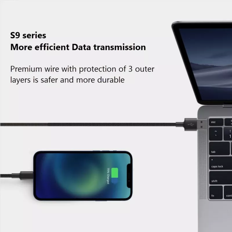 USB-A į Lightning laidas Orsen S9L 1 m 2,1 A — juodas