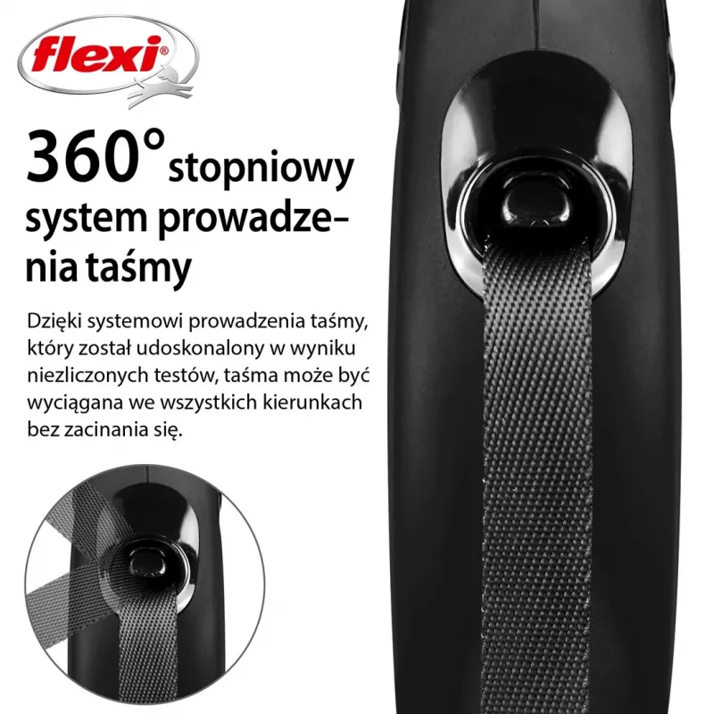 Ištraukiamas pavadėlis Flexi New Classic Cat XS 3 m — laido tipo pavadėlis mažiems augintiniams, juodas, maks. apkrova 8 kg
