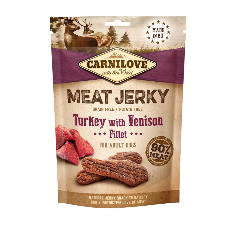 CARNILOVE Meat Jerky Turkey with Venison - šunų skanėstas - 100 g