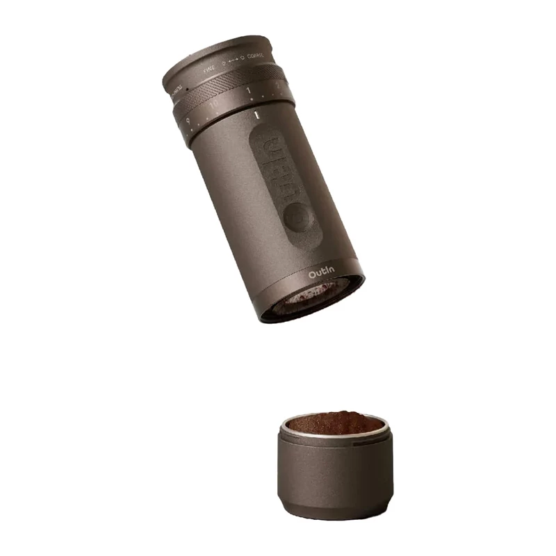 Burinė kavos malūnėlis OUTIN Outin Fino Juoda — kūginiai malimo diskai, 25 g talpa, Ø 7,3 cm, 199 mm aukštis, 690 g