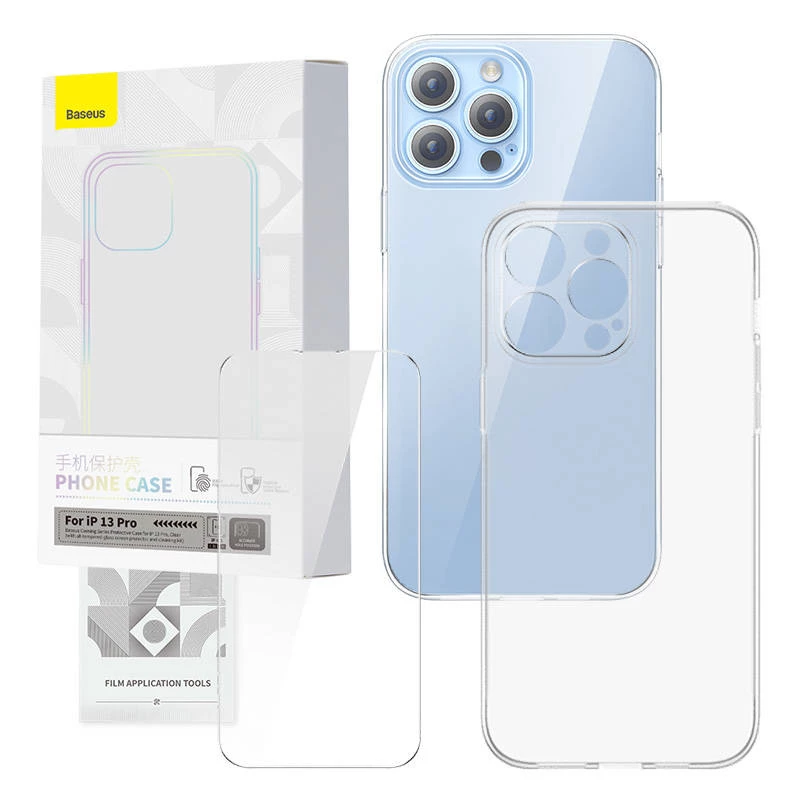 Skaidrus dėklas ir grūdinto stiklo rinkinys Baseus Corning, skirtas iPhone 13 Pro