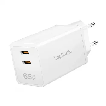 Dvigubas USB lizdo adapteris 65 W, 2 x USB-C, baltas