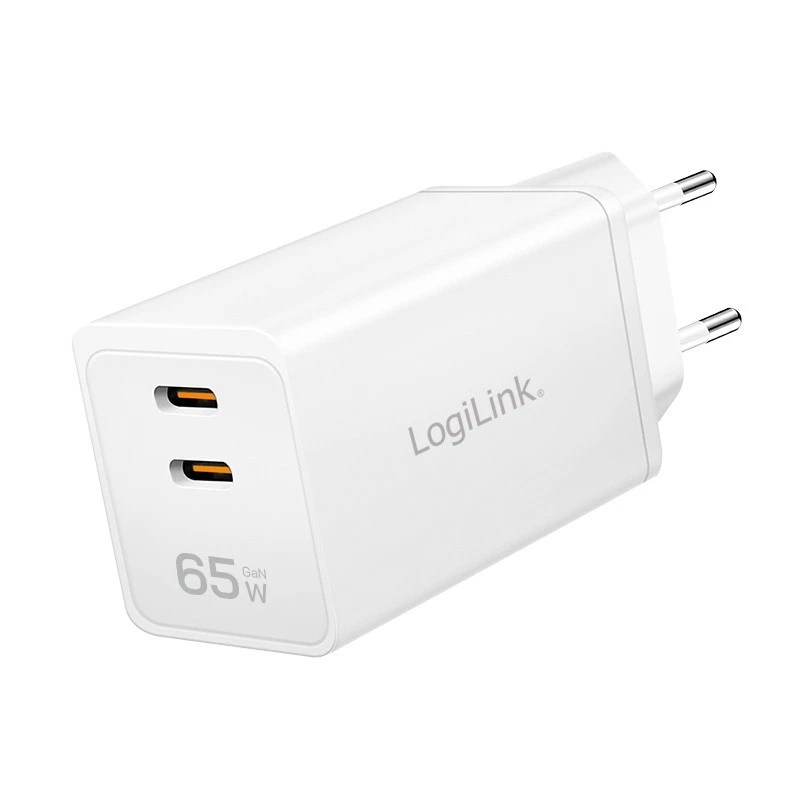 Dvigubas USB lizdo adapteris 65 W, 2 x USB-C, baltas