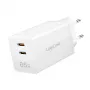Dvigubas USB lizdo adapteris 65 W, 2 x USB-C, baltas