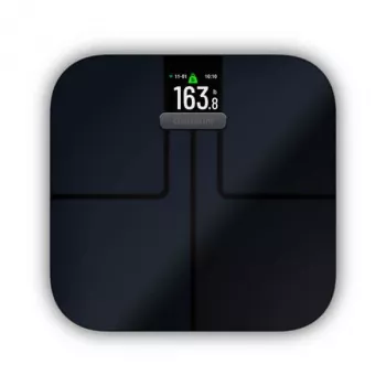 Elektroninės asmeninės svarstyklės GARMIN Index S2 – juodos, maks. 181,4 kg, Wi‑Fi/Bluetooth, kūno sudėties analizė
