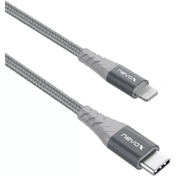 USB 2.0 adapterio laidas, USB-C kištukas > Lightning kištukas (sidabrinė/pilka, 1 metras, PD, aptrauktas)