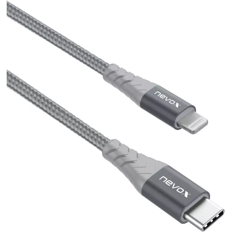 USB 2.0 adapterio laidas, USB-C kištukas > Lightning kištukas (sidabrinė/pilka, 1 metras, PD, aptrauktas)
