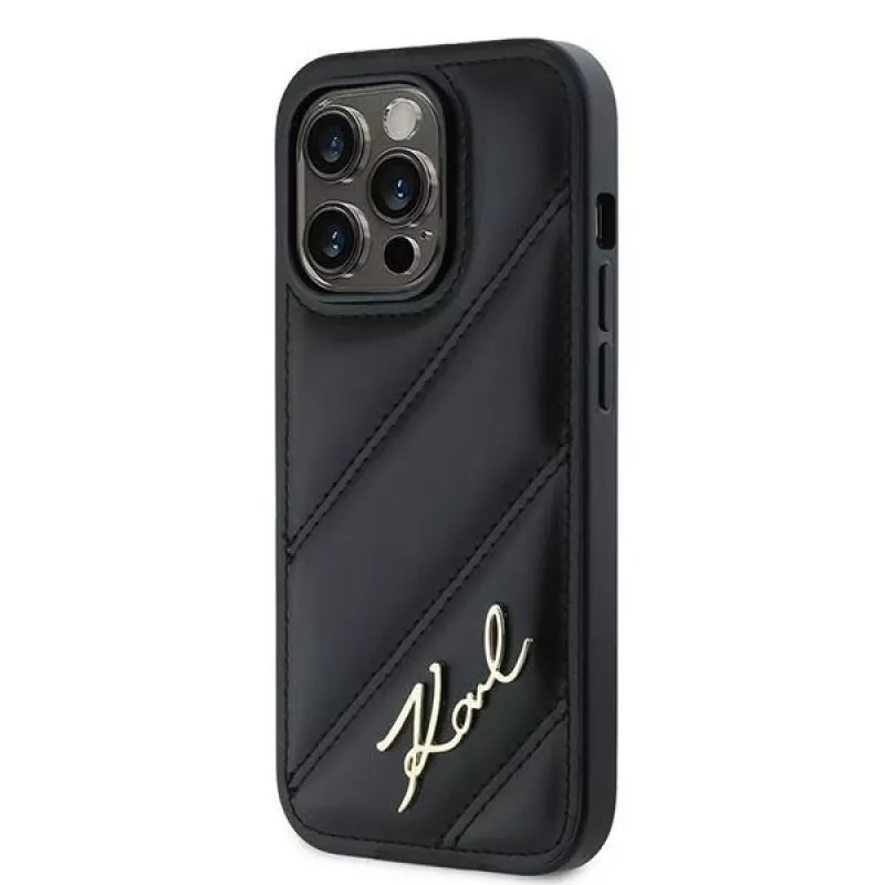 Karl Lagerfeld Apple iPhone 13 Karl Lagerfeld Diagonal Quilted Script (KLHCP13XPQDSMGK) Telefono dėklas juodas