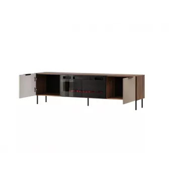 TV spintelė Cama Meble ALMERA 180,5×42×52,5 cm riešutmedžio/kašmyro su juodu židiniu