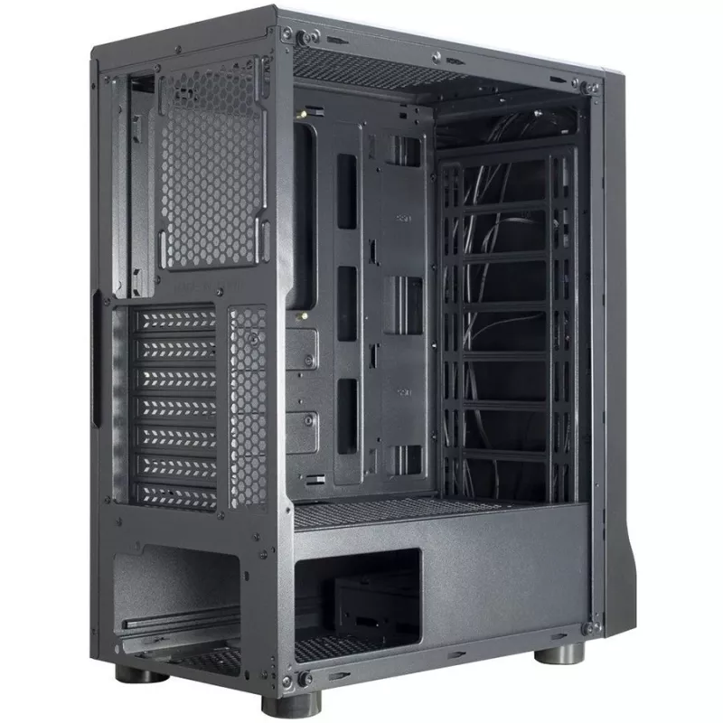 Korpusas INTER-TECH A-3411 Creek Gaming Tower, ATX, 1xUSB3.0, 2xUSB2.0, maitinimo blokas neprivalomas, langelis šone, LED šviesa priekyje, integruotas RGB LED, juodas