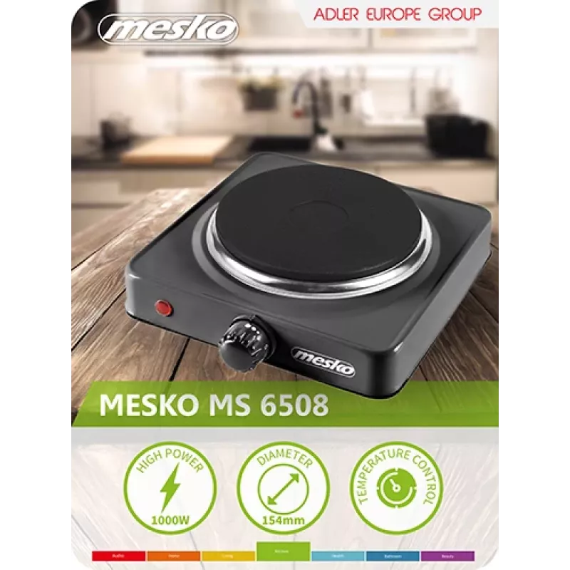 Mesko Home MS 6508 kaitlentė juoda Stalviršio Sandari kaitvietė 1 zona(-os)