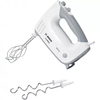 Rankinis plaktuvas Bosch MFQ36400 — 450 W, 5 greičiai, turbo, 1,3 m laidas, pilka/baltas