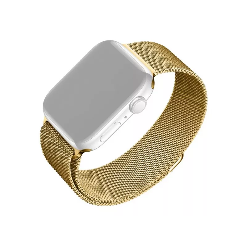 Metalinio tinklelio pakaitinis dirželis FIXED FIXMEST-434-GD, skirtas Apple Watch 42/44/45/46/49 mm, aukso apdaila