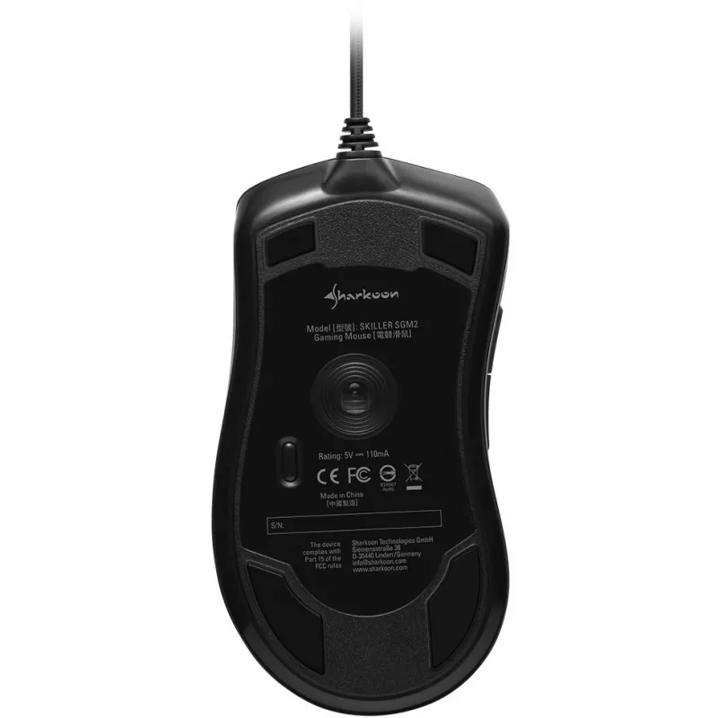 Sharkoon Skiller SGM2 žaidimų pelė, laidinė, ergonominė, optinė, 6 mygtukai, juoda