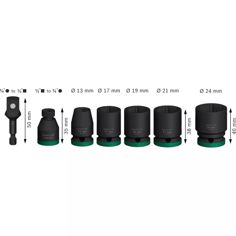 Bosch Powertools PRO 1/2 inch 7 dalių smūginis lizdų rinkinys, juodas