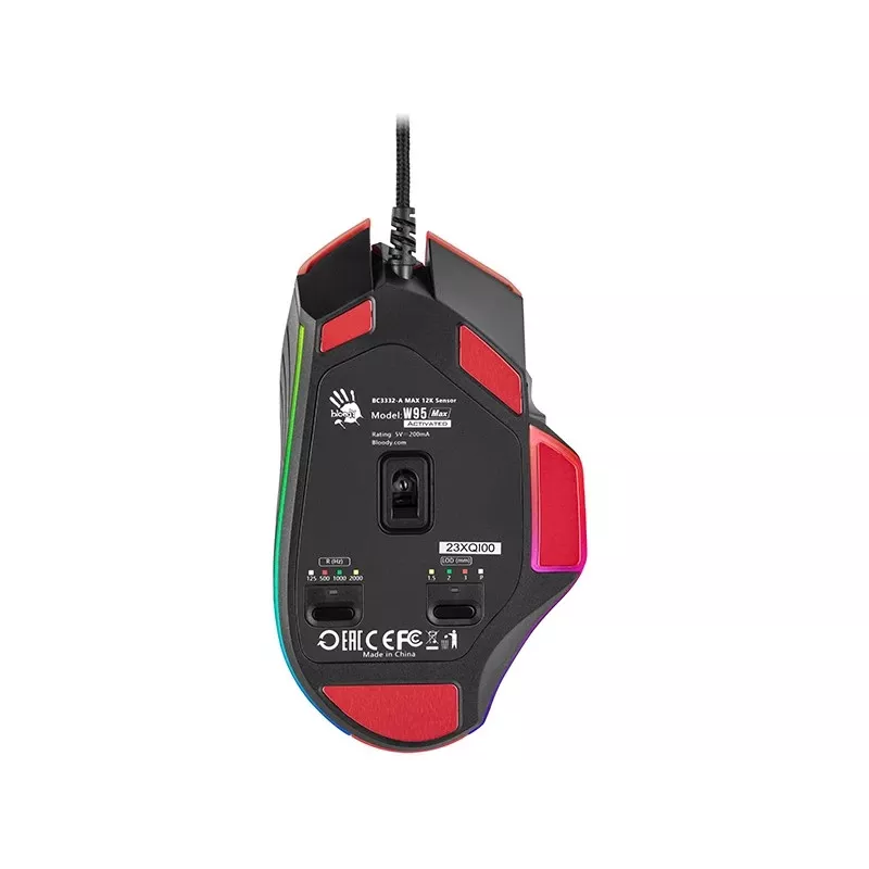 Žaidimų pelė A4Tech Bloody W95Max — dešiniarankė, laidinė USB, 12000 DPI, 1 ms, 250 ips, 50 mln. paspaudimų, 146 g