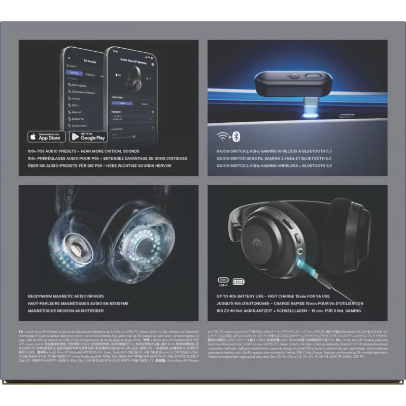 Headset STEELSERIES Arctis Nova 3P Wireless Bluetooth Circumaural Head-band, 20–22000 Hz, 260 g, Juoda