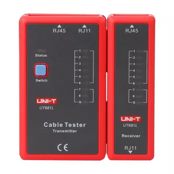 Tinklo kabelių testeris UNI-T UT681L, skirtas RJ45 ir RJ11 jungtims, laidumo ir laidų sujungimo patikrai