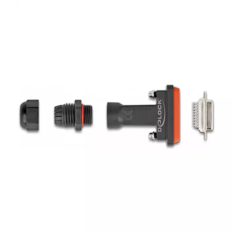 DeLOCK D-Sub HD 26 kontaktų lizdas IP67 atsparus vandeniui juoda oranžinė