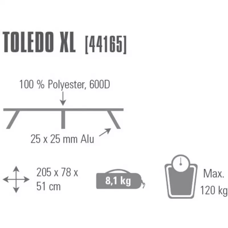 Kempingo lova Toledo XL 44165, kempingo lova pilka