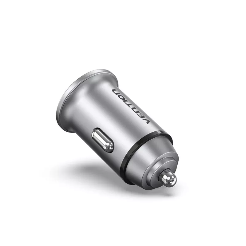Vention dviejų prievadų USB A+A (30+30) automobilinis įkroviklis pilkas mini stiliaus aliuminio lydinio