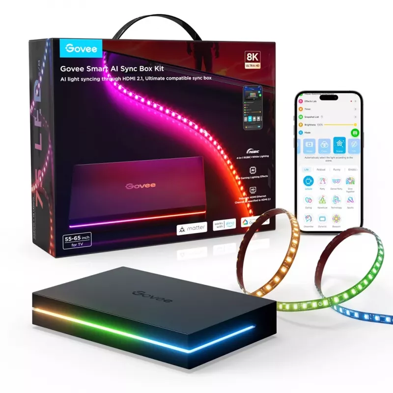 LED Lighting Hub Govee AI Sync Box 2 RGBICW Wi‑Fi Bluetooth HDMI 2.1