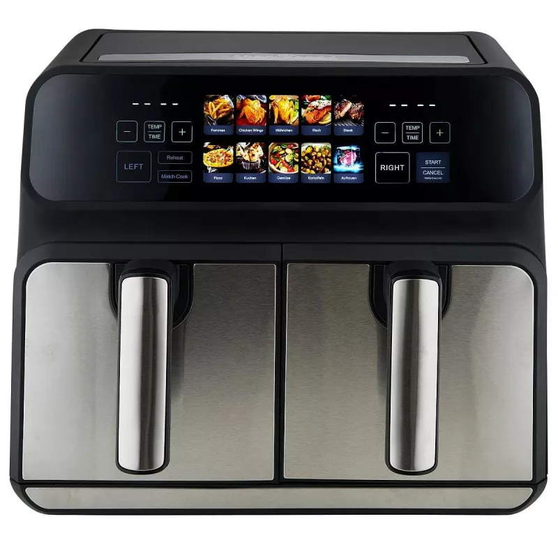 Karšto oro gruzdintuvė ProfiCook PC-FR 1287 H — dviguba 8 L, 2200 W, liet. LED, juoda / nerūd. plienas