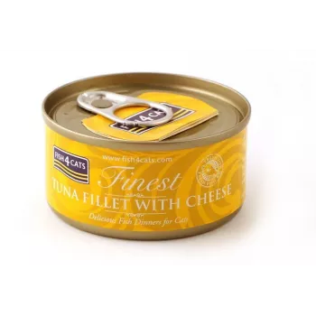 Šlapias kačių ėdalas FISH4DOGS Tun fillet su sūriu pakelyje 70 g – žuvies skonio, 83% drėgmės, 14% baltymų