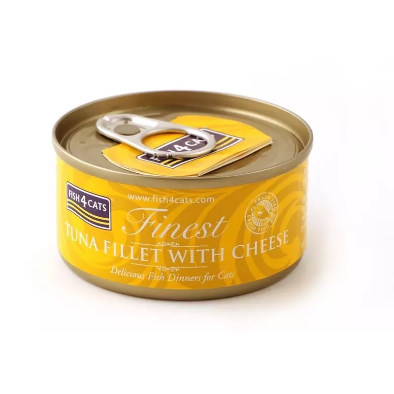 Šlapias kačių ėdalas FISH4DOGS Tun fillet su sūriu pakelyje 70 g – žuvies skonio, 83% drėgmės, 14% baltymų